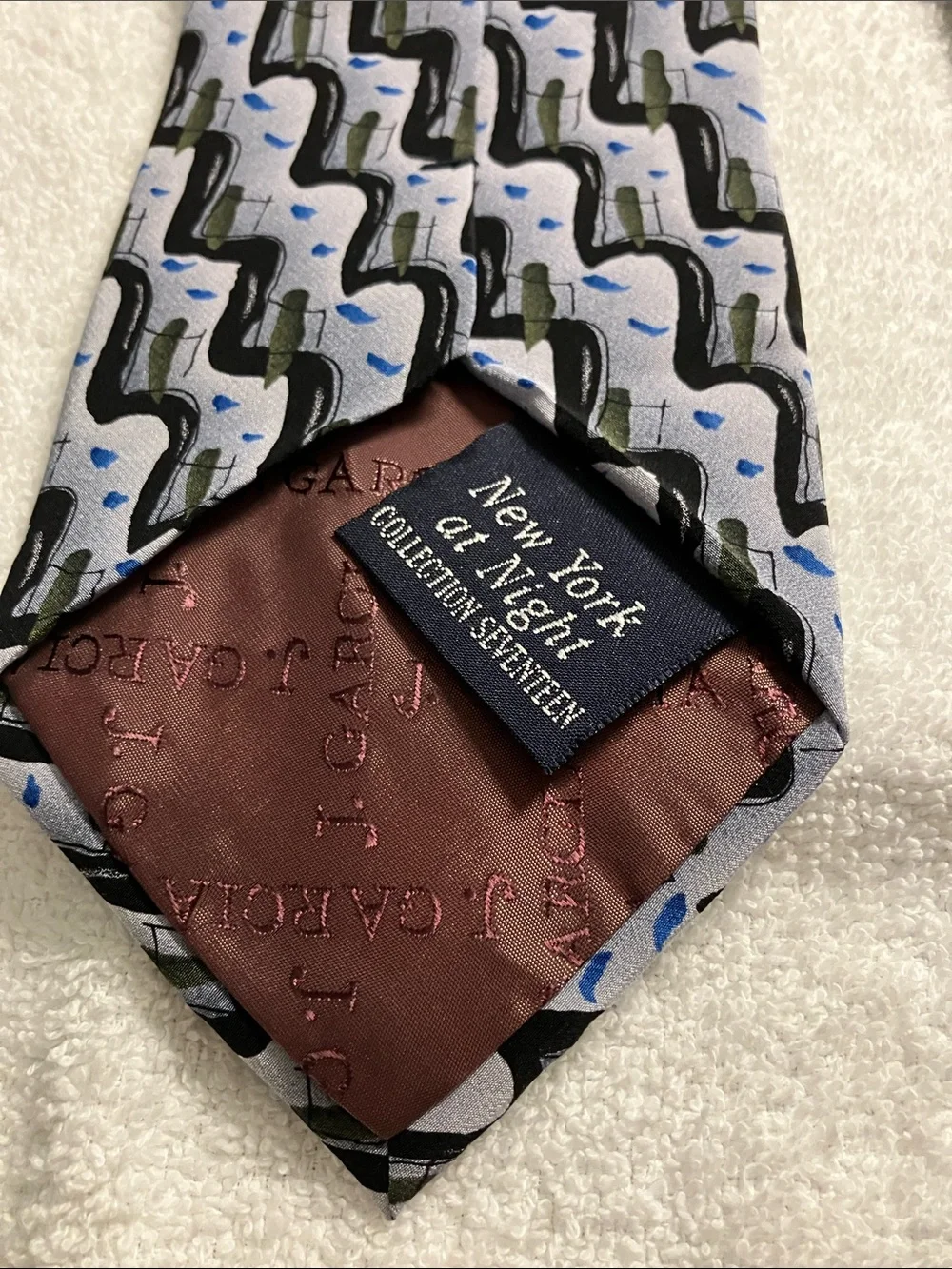 J Garcia New York at Night Coll. 17 Gray Black Blue Silk Tie